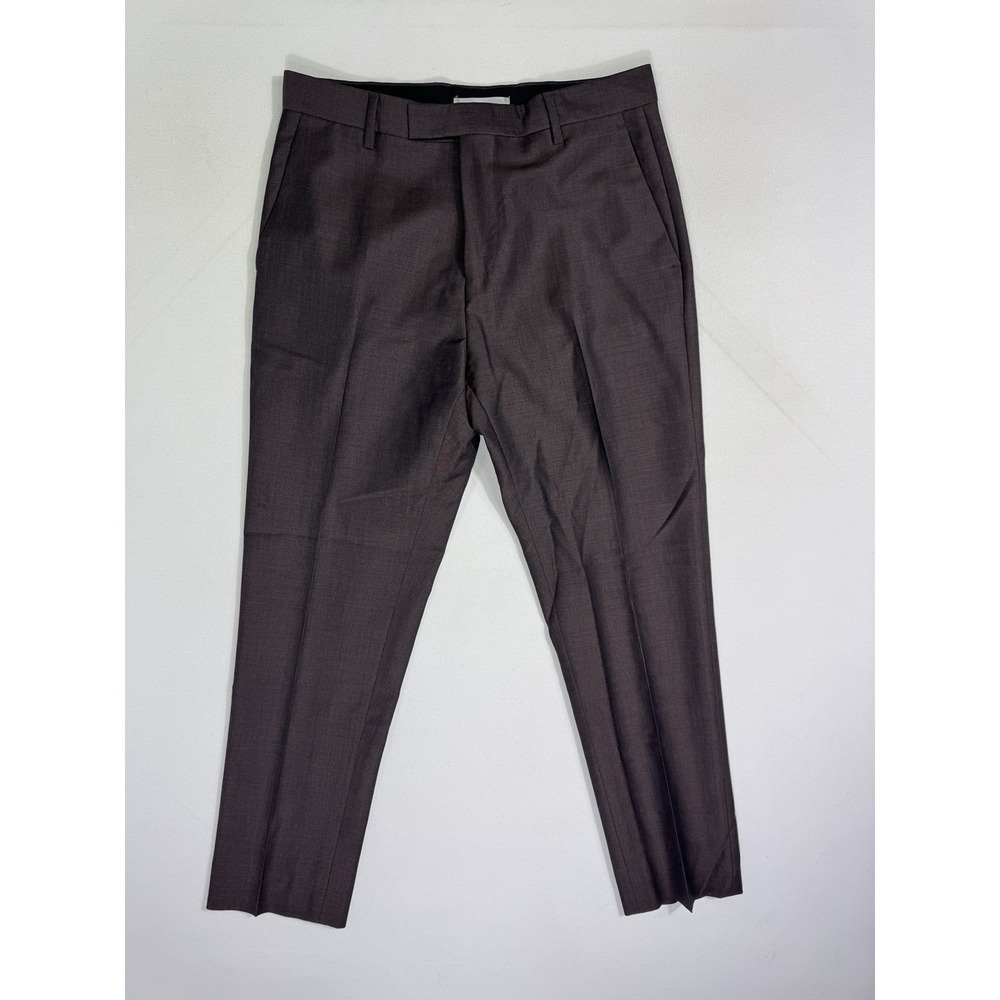 Reiss Men Brown Wool Dress Pants 30x26.5 Slim Flat Front Luxury Trousers Slacks